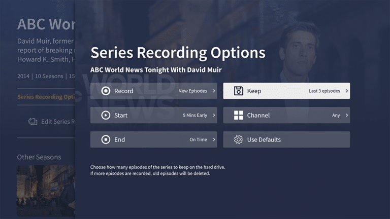 Tablo news airing showing advanced recording options