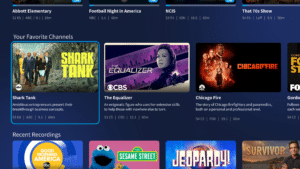 Tablo home screen interface showing Your Favorite Channels and Recent Recordings