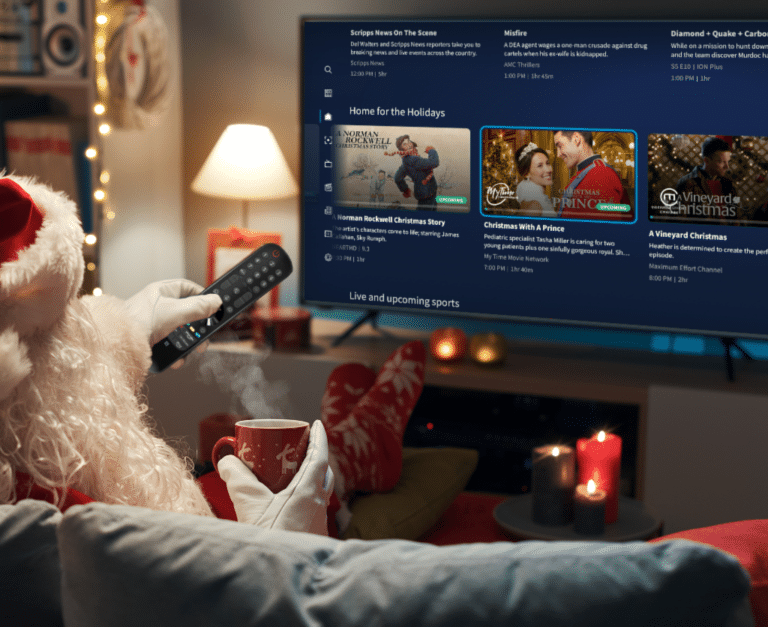 Santa watching TV.