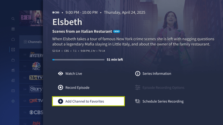 Add Channel to Favorites, highlighted in green.