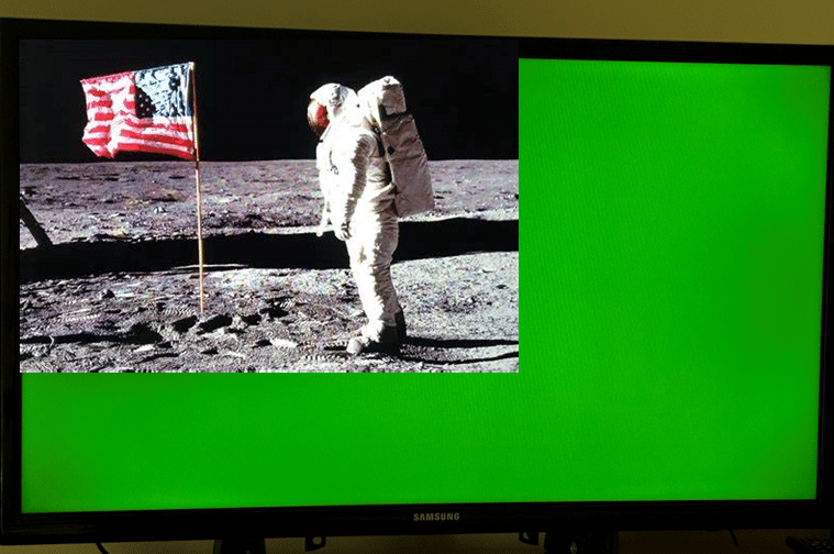 Video in upper left-hand corner, green in the rest of the TV screen.