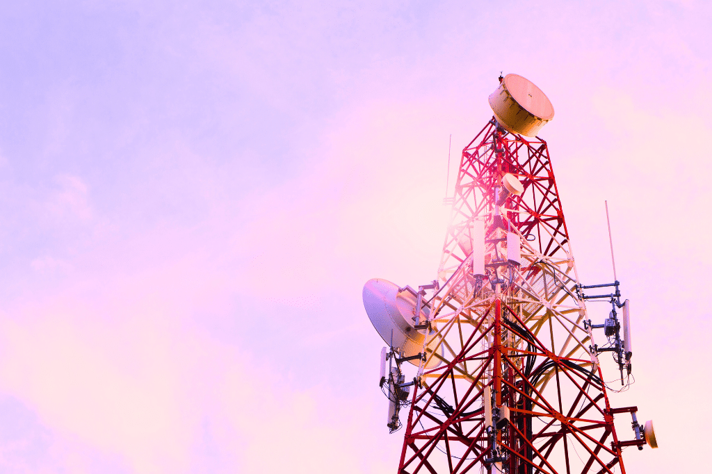 Broadcast tower framed by the sky.