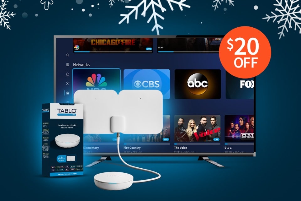 TV, Tablo, Tablo box. $20 OFF in an orange circle in the upper right-hand corner.