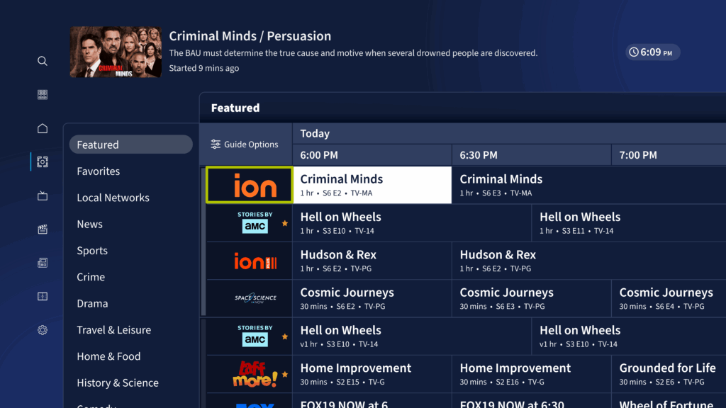 Live TV Grid with ion highlighted with a lime rectangle.
