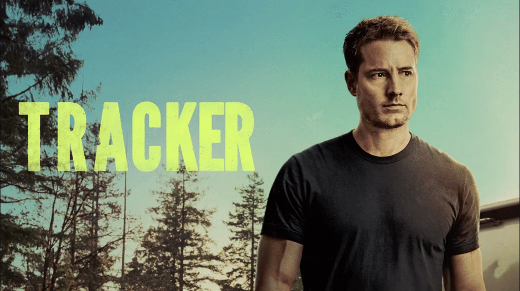 "Tracker" with the picture of the main character in a forest.