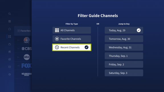 Recent Channels selected in overlay.